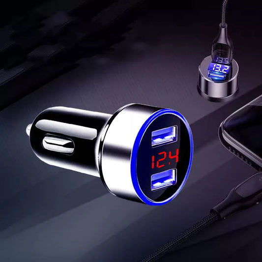 Dual USB Car Charger with QC 3.0, LED Voltmeter - Universal Mobile Phone Charger