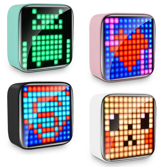 Portable Bluetooth Speaker with Retro Pixel Art LED Display Board - Mini Hi-Fi Speaker for Home Decoration and Cute Gift